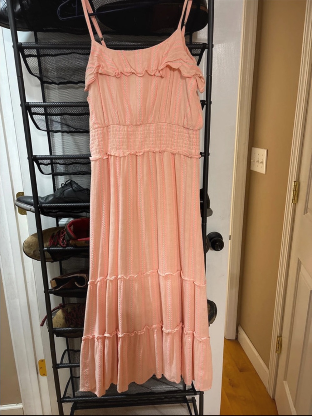 Versona Peach Ruffle Tiered Maxi Dress